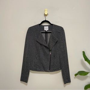 Catherine Malandrino Runway Marled Heather Gray Moto Jacket Zip Up Blazer